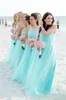 2021 Cheap Mint Green Bridesmaid Dresses Tulle Sheer Neck Halter Floor Length Ruched Pleats Maid of Honor Gown Bech Wedding Guest Wear