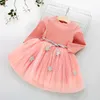 Enfants Filles Robe Printemps Étoiles Ceintures Maille Coton À Manches Longues Robe Fille Robe De Bal Princesse Tutu Robe Enfants Vêtements Filles 210713