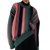 Dames Gestreepte Sweater Contrast Stitching Patchwork O-hals Lange mouwen Turtle-hals Losse Pullover Vrouwelijke Tops GXL1024 210507