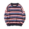 Women Sweater Knitted Pullovers Long Sleeve Striped O Neck Rainbow Colorful Loose Winter Gray Yellow Blue M0148 210514