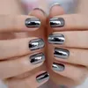 False Nails Black Mirror Short Fake Nail Round Metallic Cool Full Cover Tips Dark Decorated Artificial 24pcs Prud22