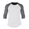 Muscleguys T-Shirt Uomo Primavera Autunno Manica Sette quarti O-Collo T Shirt Uomo Abbigliamento Moda Patchwork T-shirt in cotone 210421