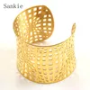 Sankie Wide Cuff Bracelets & Bangles For Women Stainless Steel Fashion Jewelry Gold Color Geometric Hollow Bangle Bracelet229h