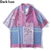 핑크 두건 폴로 셔츠 남성 여름 턴 다운 칼라 하와이 셔츠 남성 톱 210603
