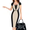 Women's Suits & Blazers 2021 Summer Women Retro Contrast Patchwork Belt Wear To Work Business Vestidos Office Bodycon Pencil Female One Piec