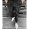 2021 Casual Plaid Spodnie dla mężczyzn Joggers Męskie Mody Streetwear Proste Bawełniane Spodnie Ołówek Długość Długość Spodnie Biznesowe X1027