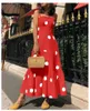 Vrouwen jurk mode zomer boho casual lang maxi meisje elegante dame strappy polka dot vakantie party strand sundress 210522