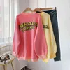 H.SA pull d'hiver pour femmes surdimensionné pulls rayés jaune rose mignon chandails lettres imprimé décontracté tricoté Pull 210417