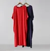 Johnature Vintage Loose Summer Dress Solid Color Batwing Sleeve O-neck Maxi Dress Pockets Clothes Women Dress 210521