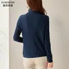 Kvinnors tröjor esdon 2022 Loose-passande grova garn solid blå tröja England stil turtleneck varma pullovers för kvinnor kläder tjock