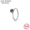 Original 100% 925 Sterling Silver Bröllop Ring Tolv månader Födelsedag Blommar Sten Mode Pan Ring för Kvinnor Bead Charm Gift DIY Smycken med låda