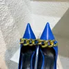 Casual Designer Femmes Chaussures Noir Véritable Cuir Chaînes Bout Pointu Talons Hauts Stiletto Stripper Mariée Pompes De Mariage Zapatos Muje Venez Avec Dustbag Et Boîte