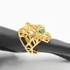 Trendy Hollow Leopard Animal Finger Ring Green Eyes Hollow Panther Heads Rings For Men Women Party Jewelry