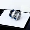 Italiaanse ontwerp Thaise zilveren tijger hoofd blauwe emaille ring hoge kwaliteit heren en vrouwen brieven mode ring festival cadeau