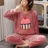 Pajamas установлен фланель теплый домашняя одежда женщины зимние пижамы плюшевые пижамы девушки мультфильм ночная рубашка Pijamas Mujer домашний костюмы PJS 211215