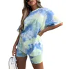 Kvinnors träningsdräkter Est Women Tie-Dye Kort ärm T-shirt kostym Summer tryckt pullover toppar tee och hög midja mager shorts harajuku 2sts s