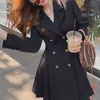 Blazer Dres Elegante nero da festa femminile primavera oversize manica lunga doppio petto abiti coreani da ufficio 210604