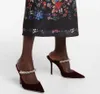 Vin rouge / noir velours Bing sandales chaussures sexy bout pointu cristal sangles pompes mules dame talons hauts robe fête mariage cadeau de mariée avec boîte EU35-43