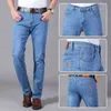 Trzy kolory Lato Lato Lekkie Proste Fit Stretch Jeans Classic Style Business Casual Young Men's Cienkie Denim 211111