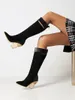 Brand Boots Paisley Pattern Super High Wedge Heel Женский колено заостренные на молнии