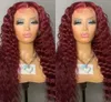 Fashion Red Curly Spets Front Brasilian Human Hair Wigs Deep Wave Synthetic Wig Glueless Pre Plocked Cosplay Party4268590