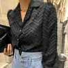 Yedinas Spring Fashion Black Cardigan Women Tassel Chic Sweater Avstängning Krage Långärmad Top Koreansk stil Kardigan 210527