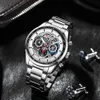 カニーメンズクォーツ腕時計カジュアルスポーツステンレス鋼の男性クロノグラフと発光手の時計Q0524