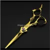 swivel shears 6Dot0quot 2Pcs Sharp Dragon Handle Gold Barber Hair Scissors Set Salon Cutting Thinning Shears Hairdressing Flat T1112593