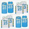 Film 23 # JODAN JERSEY BLANC BLEU personnalisé bricolage conception cousu maillots de basket-ball universitaire