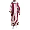 エスニック服イスラム教徒のファッション男性 Jubba トーブパーカーアバヤラマダン春秋ドバイトルコイスラム男性カジュアルルーズレッドストライプ