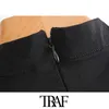 TRAF Femininas Chique Moda Escavada Para Fitted Mini Vestido Vintage Vintage High Neck Slow Slove Back Zipper Feminino Vestidos Mujer 210415
