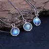 Necklace Earrings Set & Real 925 Silver Natural Labradorite Stone Pendant For Women Lucky Bead Fine Jewelry Gemstone Bijoux