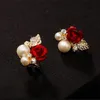 Kolczyki z kwiatami stadniny Beauul czerwona róża naśladowanie Perła Crystal dziewczyna prosta biżuteria do uszu Prezent 4025241