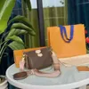 Hurtownie 3 w 1 Tote Ladies Torba Prestiżowy Bagietka Luksusowy Szafel List Prawdziwej Skóry Łańcuch Zipper Miękki Klapa Brązowy Płótno Wnętrze Kieszonkowy Urok Satchel Messenger Torebka