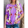 女性用ブラウスシャツ春夏2021年 - 高品質の工場価格ファッションプリントラウンドネックショートスリーブのTシャツ