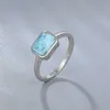 Trend 925 Sterling Silver Natural Gemstones Pierścionek Larimar dla kobiet Geometria Design Classic Simple Proste Biżuteria Datowanie 211217