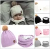 Ensembles de chapeaux et écharpes pour bébé, bonnets tricotés pour enfants, écharpes en fourrure, pompon, bonnets pour tout-petits, couleur unie, ensemble de 2 pièces, hiver