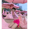 夏のセクシーな甘い女の子POプリントラブレディーストップの巾着ベストショートミニタンク韓国落書き70V 210603