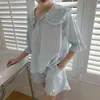 Sommer-Damen-Lolita-Prinzessin-Pyjama-Set. Tops + Shorts. Vintage Damen-Mädchen-Pyjama-Set mit Umlegekragen. Nachtwäsche Loungewear 210809