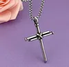 Silver Cross Necklace for Men Boys Nail Pendant charms Jewelry STRENGTH Bible Verse Stainless Steel Bling 3mm24''