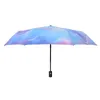 Paraply Automatisk vikning Kvinnors Trefaldiga Vindskyddade Starry Sky Färg Kreativ Sun Parasol 210626