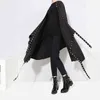 Koreli kadın katı siyah benzersiz pelerin tarzı ceket açık tasarım büyük boyutlu uzun bant metal delikleri bayanlar gevşek ceket pelerin 3843 220118