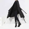 Femme coréenne solide noir Unique Cape Style veste conception ouverte grande taille longue bande trous en métal dames veste ample manteau 3843 220118