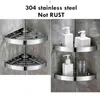 Bathroom Shower Corner Shelf SUS 304 Stainless Steel Caddy Wall Mount Triangular Floating Shelves with Hooks 211112