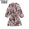 Femmes Chic Mode Paisley Imprimer Mini Robe Vintage Trois Quarts Manches Taille Élastique Femme Robes Vestidos 210507