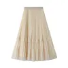 Femmes Midi A-ligne plissée jupes corée Tulle jupe femmes printemps été mode élastique taille haute maille Tutu 210524