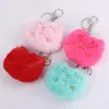 Leuke kat pompom sleutelhanger zachte faux bont borduurwerk kat patroon sleutelhanger handtas opknoping hanger sleutelhangers accessoires