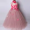ピンクの花の女の子チュチュのドレスチュール妖精の王女3 dの花子供の結婚式の誕生日パーティードレス女の子のボールガウン