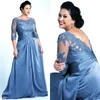 Plus size moeder van de bruid jurk 2022 blauwe kant chiffon halve mouw lange moeder van bruidegom pakken bruiloft gasten formele feestjurken