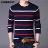 Coodrony Brand Sweater Men Fashion Casual Striped O-Neck Pull Homme Vår Höst Bomull Knitwear Pullover Kläder Jersey C1003 211221